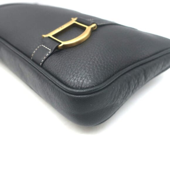 Vintage Christian Dior Small D Clutch Black Grained Leather - Picture 10 of 13
